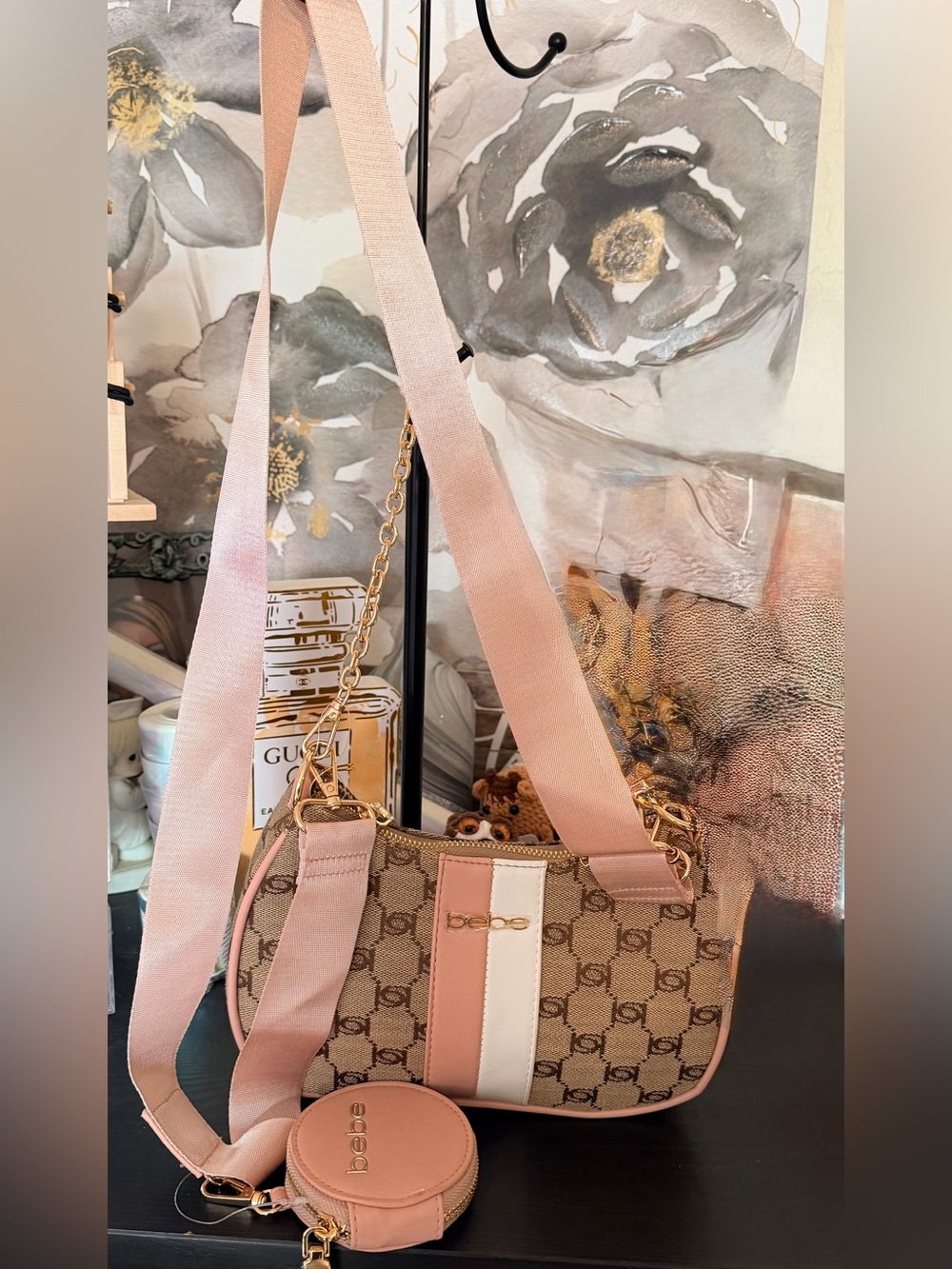 bebe Pink and Cream Logo Crossbody with Coin Pouch NWT B81